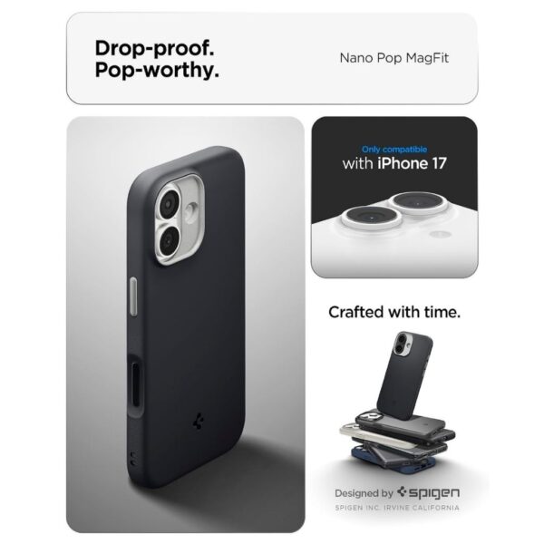 Spigen Nano Pop MagFit Back Cover Case Compatible with iPhone 17 (TPU + Poly Carbonate | Black Sesame)