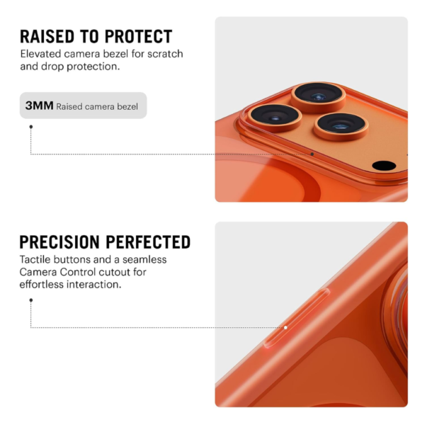 DailyObjects iPhone 17 Pro Stack Clear Classic Case Cover | Compatible with MagSafe | Camera & Body Protection | Scratch Proof | Dual Hybrid Protection | Wireless Charging - Flamingo Orange