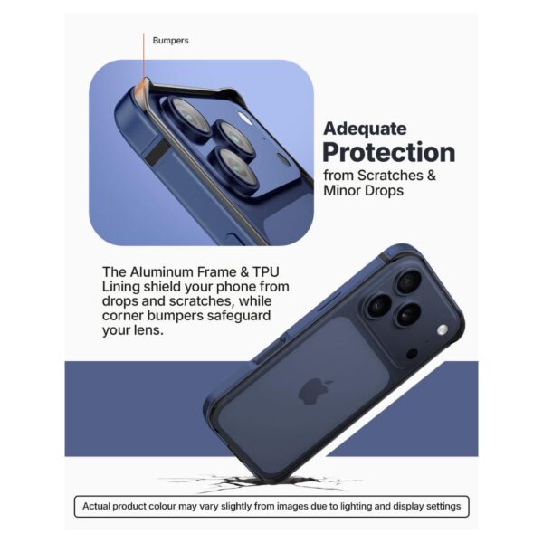 RAEGR Edge Armor Case for iPhone 17 Pro & iPhone 18 Pro – Dark Blue, Magnetic Charging, Aluminum Bumper