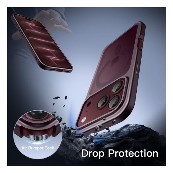 JETech Magnetic Matte Case for iPhone 18 Pro – MagSafe Compatible, Translucent Back, Anti-Slip Protection, Dark Cherry